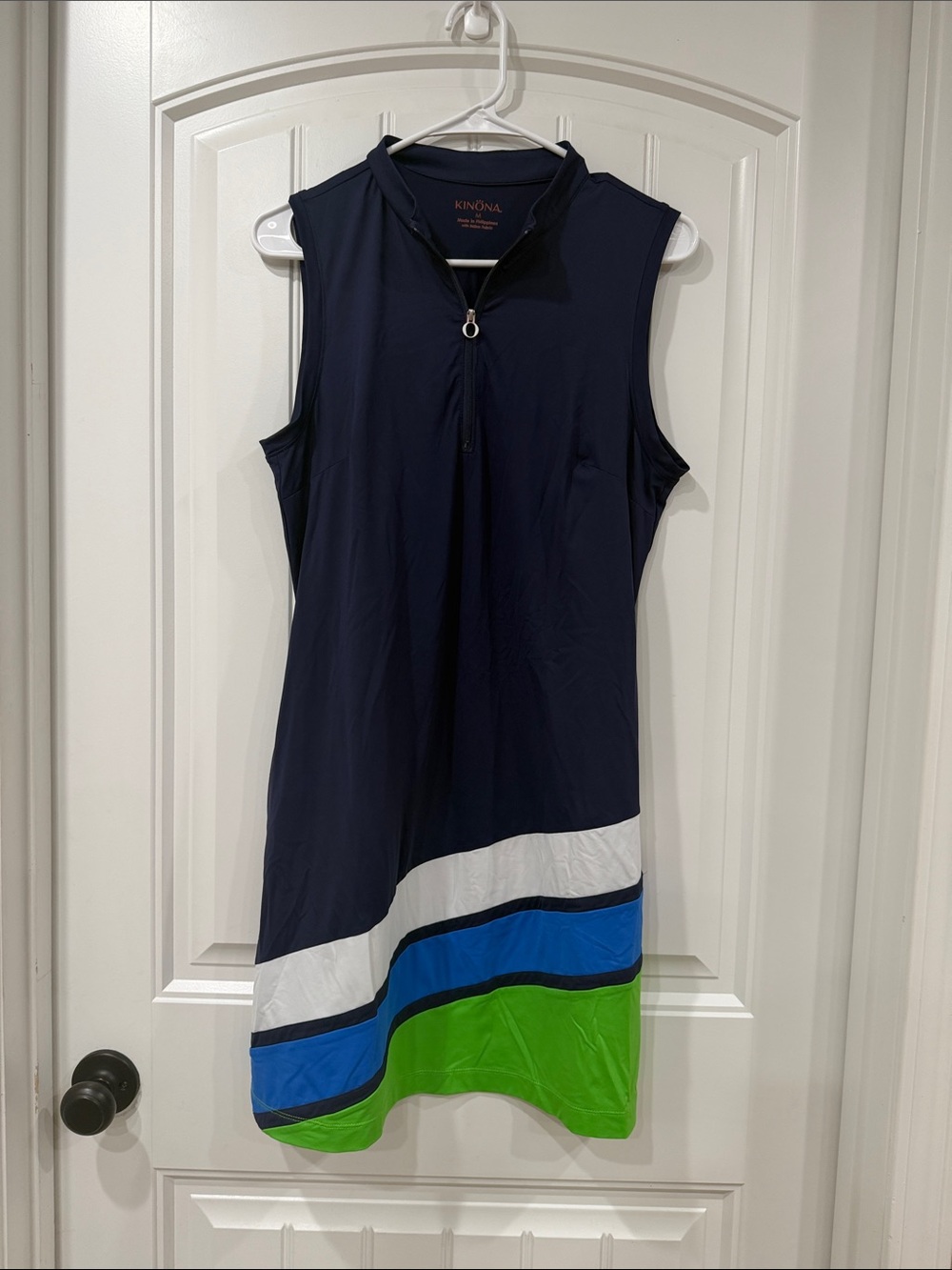 EUC Kinona Navy Sleeveless Colorblock Dress with Blue, White & Green